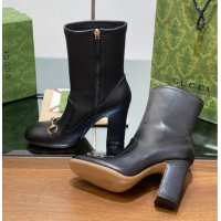 Low Cost Gucci Leather Horsebit Heel Ankle Boots 6.5cm Black 906008