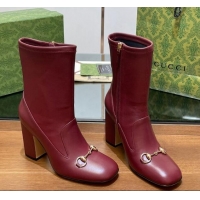 Low Price Gucci Leather Horsebit Heel Ankle Boots 6.5cm Red 906009