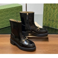 Buy Luxury Gucci Shiny Leather Horsebit Ankle Boots 4.5cm Black 906013