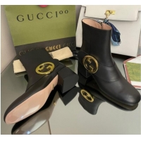 Luxury Cheap Gucci Blondie Leather Ankle Boot 5.5cm Black 906015