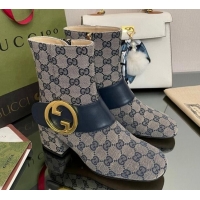 1:1 aaaaa Gucci Blondie GG Canvas Ankle Boot 5.5cm Blue 906017