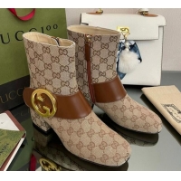 1:1 Gucci Blondie GG Canvas Ankle Boot 5.5cm Light Brown 906018