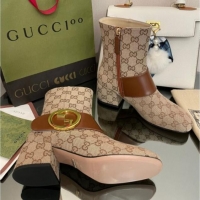 1:1 Gucci Blondie GG Canvas Ankle Boot 5.5cm Light Brown 906018