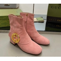 Feminine Gucci Blondie Suede Ankle Boot 5.5cm Light Pink 906023