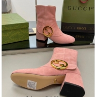 Feminine Gucci Blondie Suede Ankle Boot 5.5cm Light Pink 906023