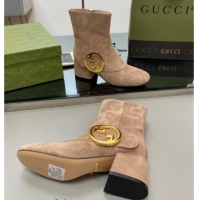 Sophisticated Gucci Blondie Suede Ankle Boot 5.5cm Camel 906024