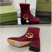 Top Grade Gucci Blondie Suede Ankle Boot 5.5cm Dark Burgudny 906025