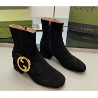 Unique Style Gucci Blondie Suede Ankle Boot 5.5cm Black 906026