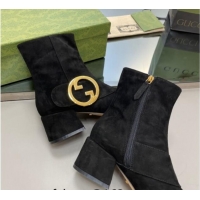 Unique Style Gucci Blondie Suede Ankle Boot 5.5cm Black 906026