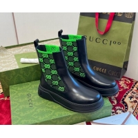 Durable Gucci GG Knit and Leather Platform Ankle Boots 4.5cm Black/Green 906030