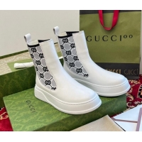 Good Product Gucci GG Knit and Leather Platform Ankle Boots 4.5cm White 906031