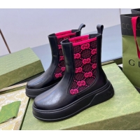 Stylish Gucci GG Knit and Leather Platform Ankle Boots 4.5cm Black/Pink 906032