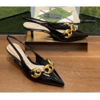 Duplicate Gucci Patent Leather Slingback Pumps 4.5cm with Marina Chain Black 906036