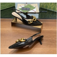 Duplicate Gucci Patent Leather Slingback Pumps 4.5cm with Marina Chain Black 906036