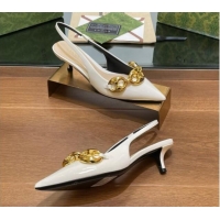 Grade Gucci Patent Leather Slingback Pumps 4.5cm with Marina Chain White 906037