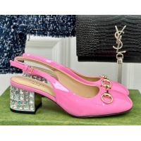 Trendy Design Gucci Patent Leather Horsebit Slingback Pumps 6.5cm with Strass Heel Pink 906045