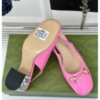 Trendy Design Gucci Patent Leather Horsebit Slingback Pumps 6.5cm with Strass Heel Pink 906045