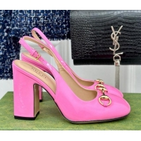 Shop Duplicate Gucci Patent Leather Horsebit Slingback Pumps 9.5cm Pink 906051