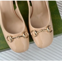 Most Popular Gucci Patent Leather Horsebit Slingback Pumps 9.5cm Beige 906052