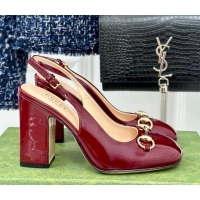 Luxury Discount Gucci Patent Leather Horsebit Slingback Pumps 9.5cm Burgundy 906053