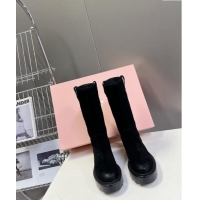 Low Cost Miu Miu Suede Platform Medium Boots 5cm with Logo Tag 5U270E Black 2024