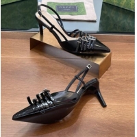 Sumptuous Gucci Patent Leather Slingback Pumps 6.5cm with Multi Buckle Black 906067