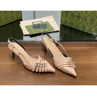 Super Quality Gucci Patent Leather Slingback Pumps 6.5cm with Multi Buckle Nude 906070