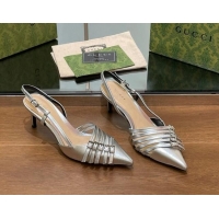 Best Price Gucci Patent Leather Slingback Pumps 6.5cm with Multi Buckle Silver 906071