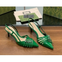 Luxury Gucci Patent Leather Slingback Pumps 6.5cm with Multi Buckle Green 906072