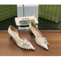 Duplicate Gucci Patent Calf Leather Pumps 6.5cm with Multi Buckle White 906085