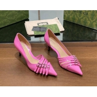 Trendy Design Gucci Patent Calf Leather Pumps 6.5cm with Multi Buckle Pink 906088