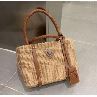 Top Quality Prada Straw Basket Bag 040206 Khaki 2024