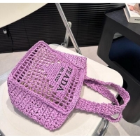 Famous Brand Prada Crochet Raffia Straw Mini Tote bag 1BG444 Purple 2024