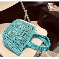 Trendy Design Prada Crochet Raffia Straw Mini Tote bag 1BG444 Blue 2024