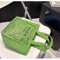 Top Quality Prada Crochet Raffia Straw Mini Tote bag 1BG444 Green 2024