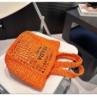 Reasonable Price Prada Crochet Raffia Straw Mini Tote bag 1BG444 Orange 2024