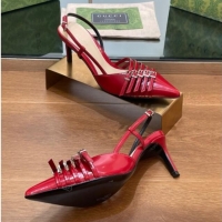 New Style Gucci Patent Leather Slingback Pumps 6.5cm with Multi Buckle Red 906073