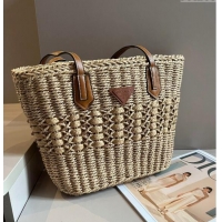 Top Quality Prada Raffia Straw Basket Bag 040207 Khaki 2024