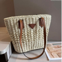 New Design Prada Raffia Straw Basket Bag 040207 Beige 2024