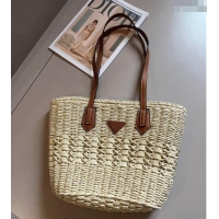 New Design Prada Raffia Straw Basket Bag 040207 Beige 2024