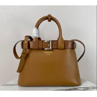 Buy Inexpensive Prada Buckle medium leather handbag with belt 1BA434 Brown 2024