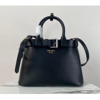 Buy Discount Prada Buckle medium leather handbag with belt 1BA434 Black 2024