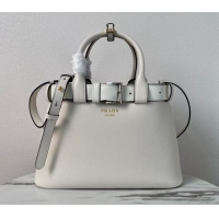 Cheap Design Prada Buckle medium leather handbag with belt 1BA434 White 2024