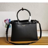 Best Price Prada Buckle medium leather handbag with double belt 1BA417 Black 2024