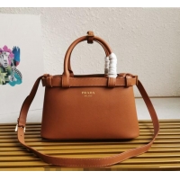 Buy Fashionable Prada Buckle small leather handbag with double belt 1BA418 Brown 2024