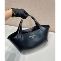 Top Grade Prada medium leather tote bag 1BG483 Black 2024