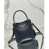 Super Quality Prada Small Cutout Leather Panier Bucket Bag 1BA217 Black 2024