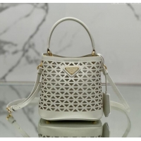 Top Grade Prada Small Cutout Leather Panier Bucket Bag 1BA217 White 2024