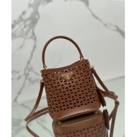 Good Taste Prada Small Cutout Leather Panier Bucket Bag 1BA217 Brown 2024