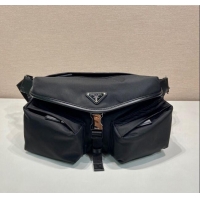 Most Popular Prada Mens Re-Nylon and leather shoulder bag 2VH175 Black 2024